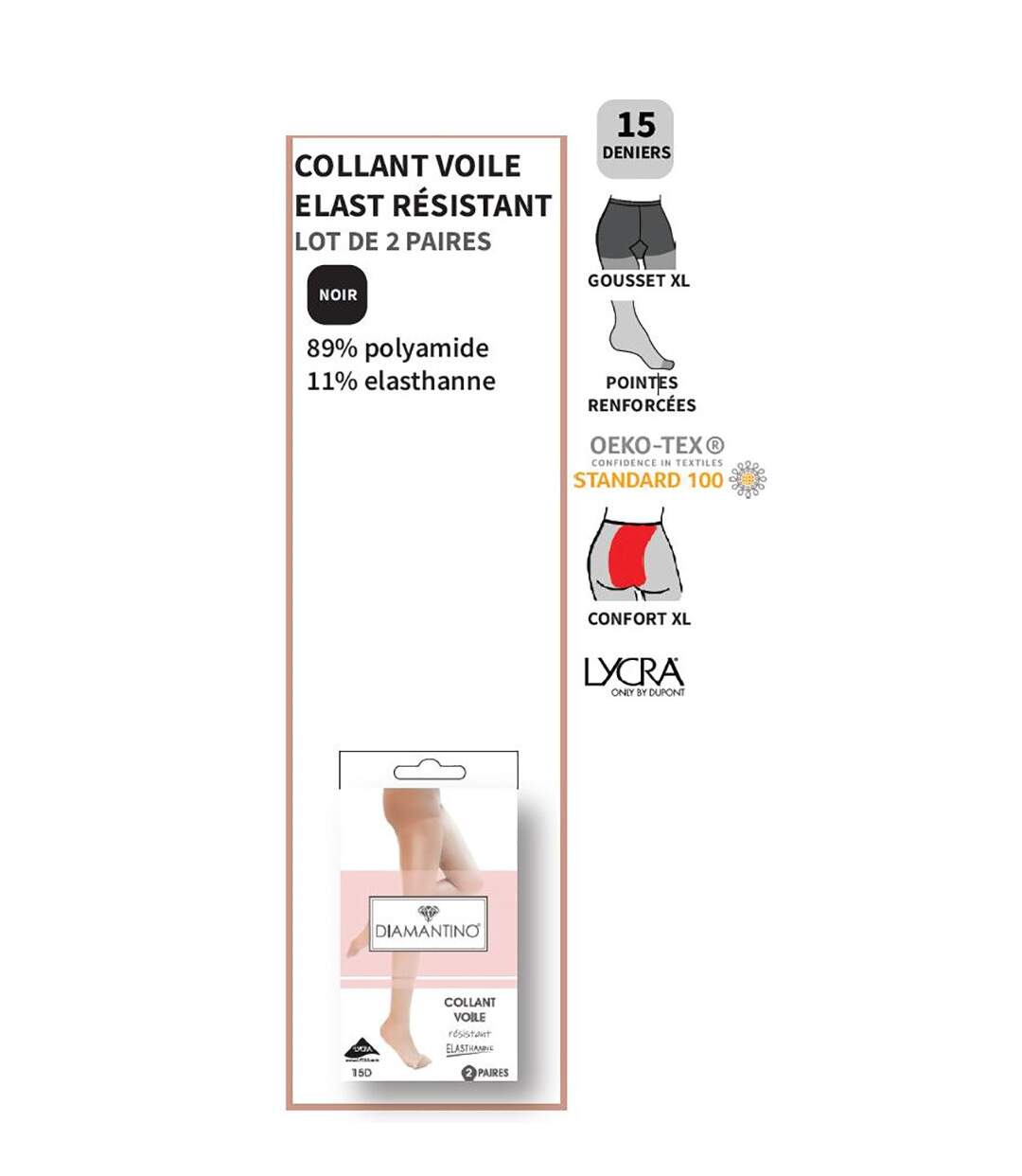 Collant Femme Confort et Résistance DIAMANTINO Pack de 4 Collants Voile Noir Resistant