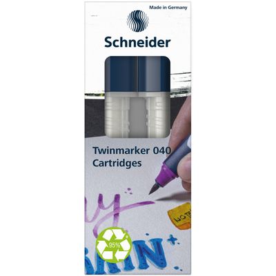 Schneider Paint-It 040 - pack de 2 cartouches de recharge Twin marker - 1 pointe ogive + 1 pointe pinceau - mélangeur