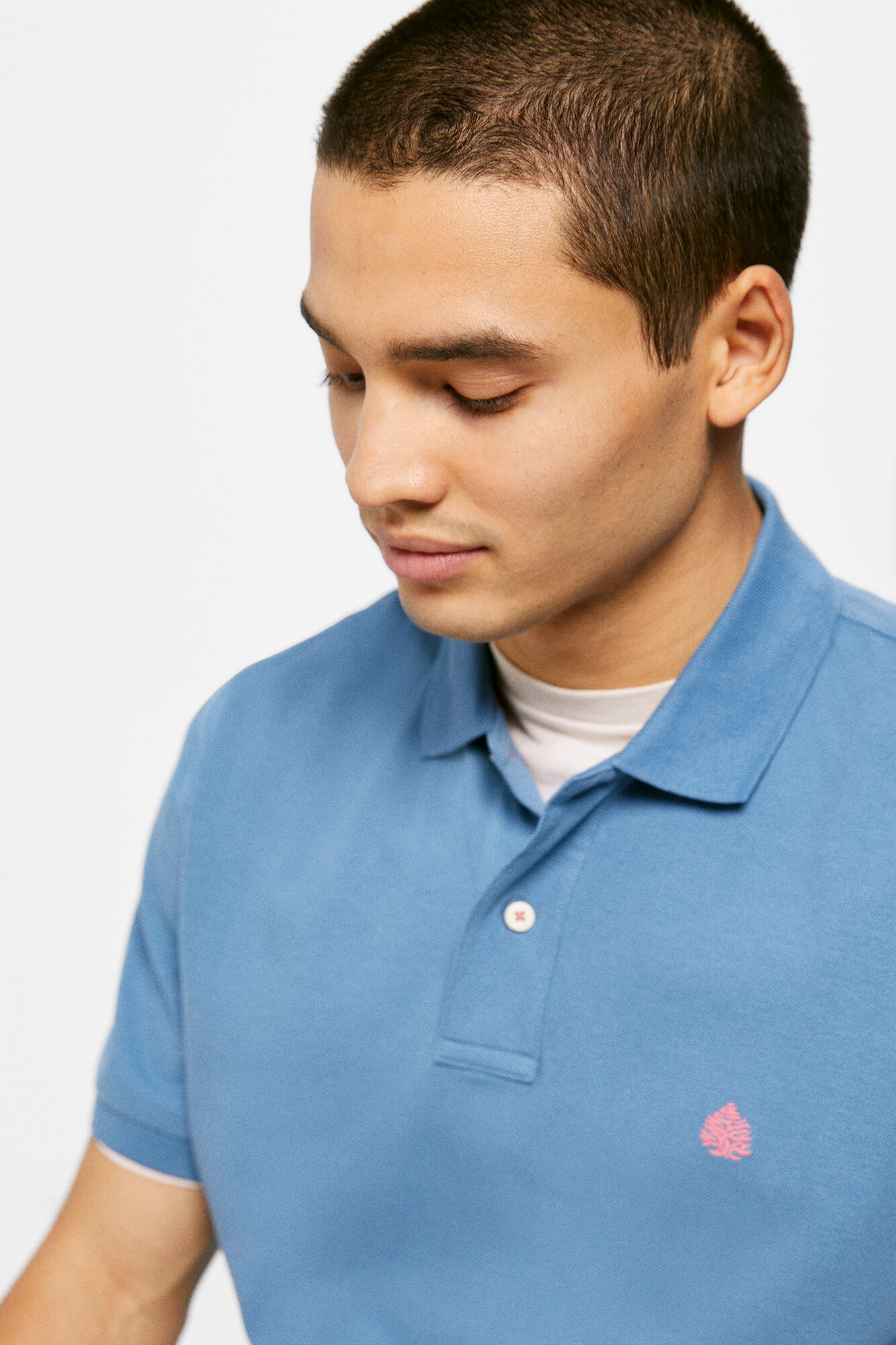 Camisa polo básica em piqué - azul médio