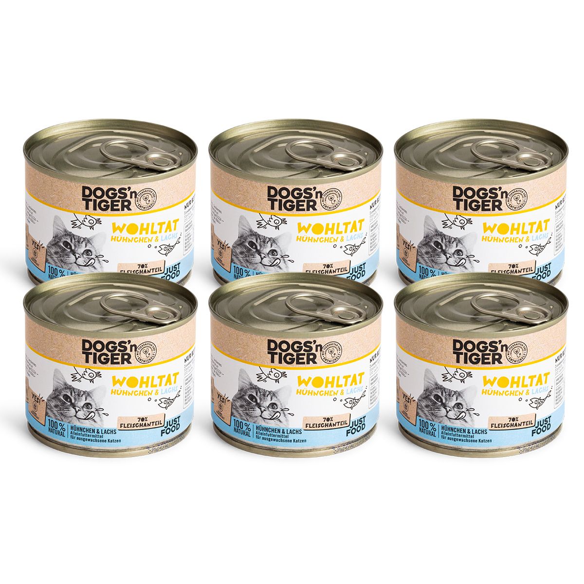Dogs’n Tiger Adult Premium Katzenfutter, Wohltat, Katzen Nassfutter, Getreidefrei, Huhn & Lachs
