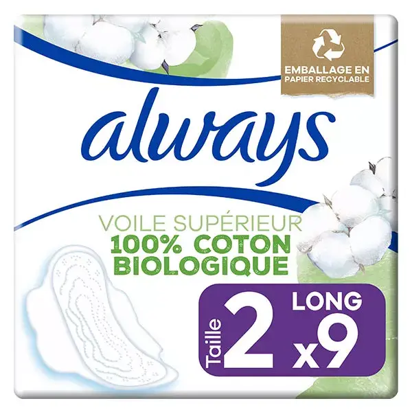 Absorventes Always Cotton Protection Long com Abas, Pacote com 9 unidades