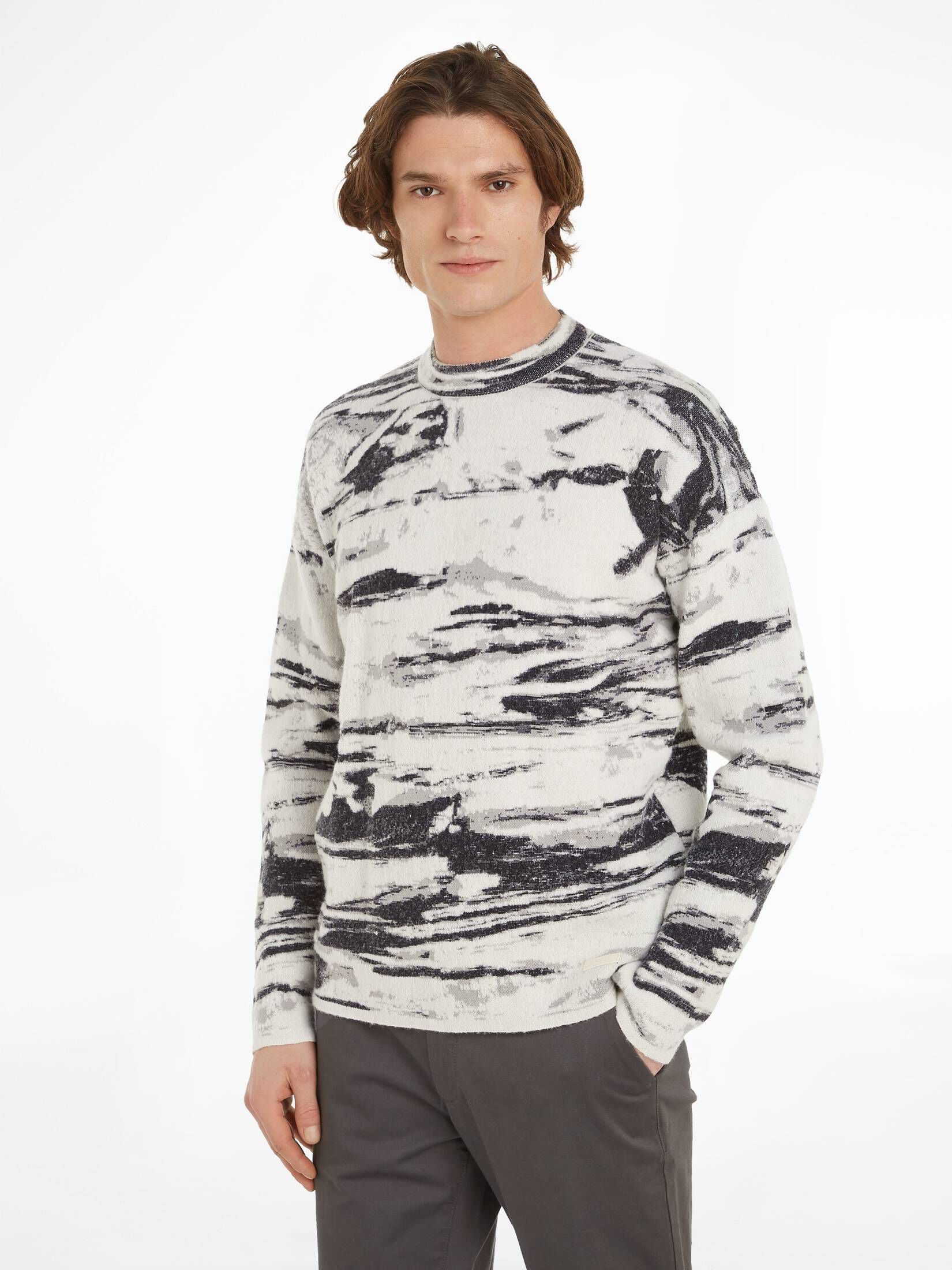 CALVIN KLEIN| Herren Strickpllover mit Wolle und Alpaka ABSTRACT JACQUARD SWEATER