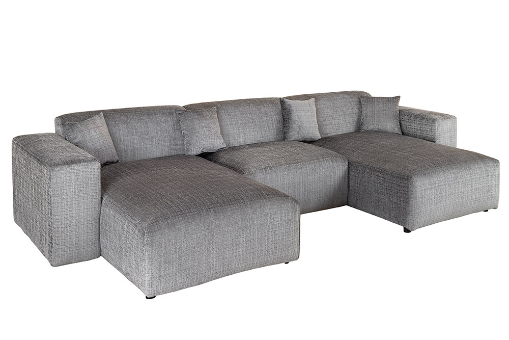 Moderne XXL Wohnlandschaft SIGNATUR 370cm grau Chenille Cremona U-Form Sofa inkl. Kissen