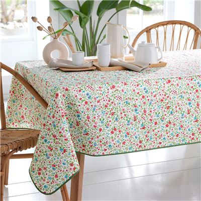 Nappe antitache polycoton enduit motif fleurs