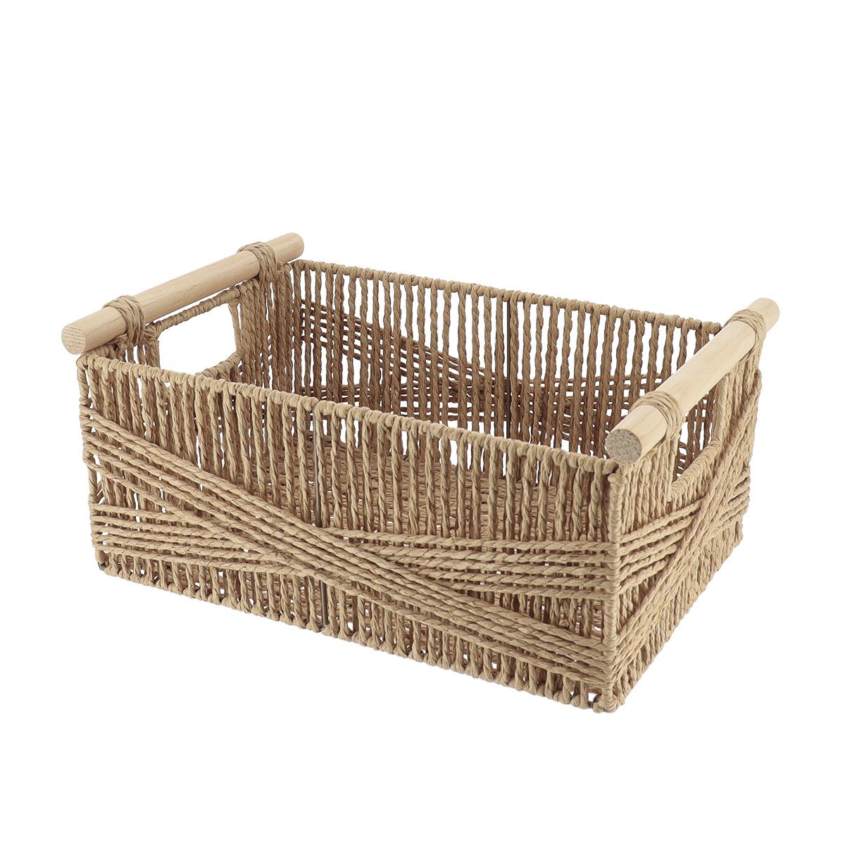 PANIER RECTANGLE PAPIER POIGNEE BOIS 34X23.5X14CM NATUREL