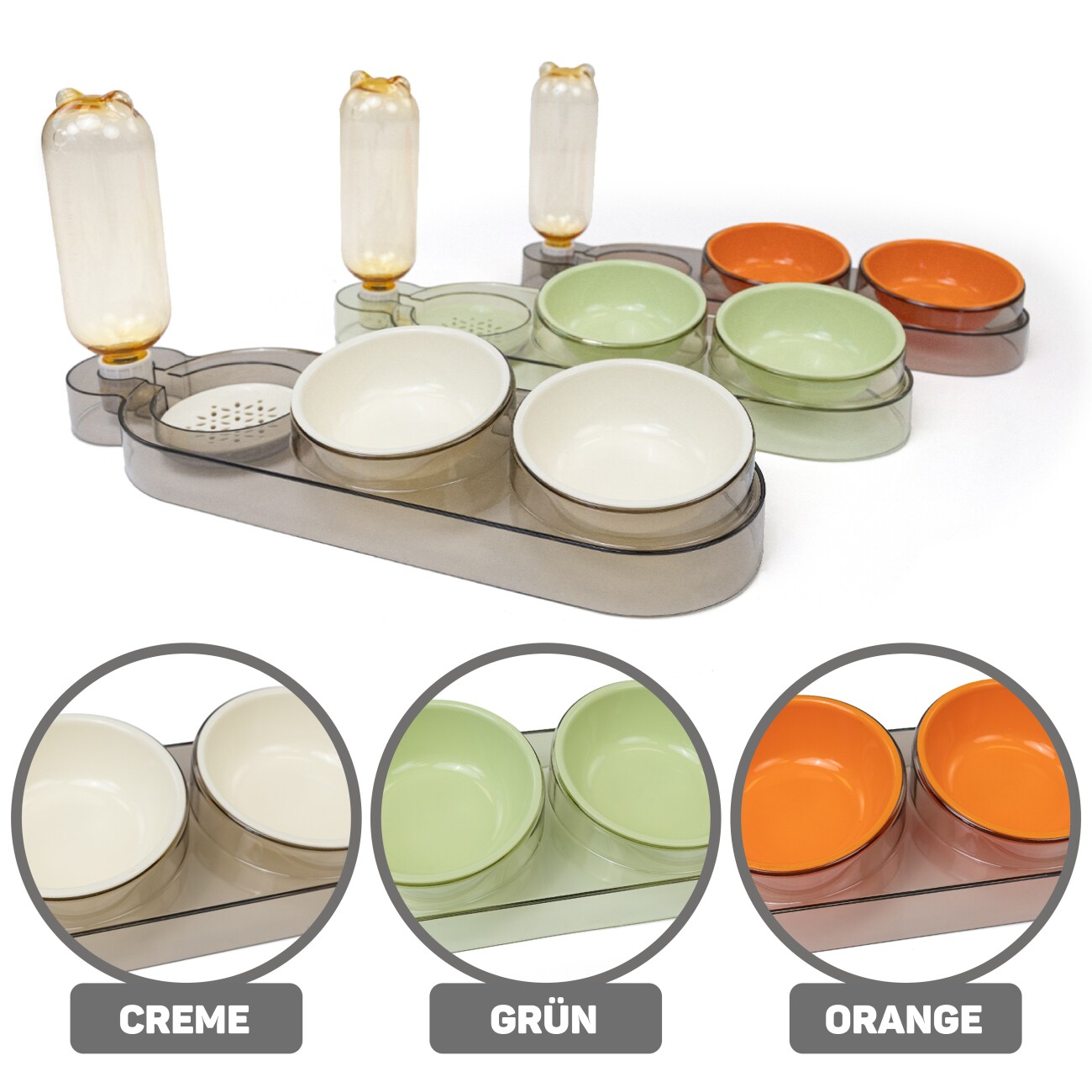 Catobel Futterbar mit 2 Näpfen und Wasserspender orange