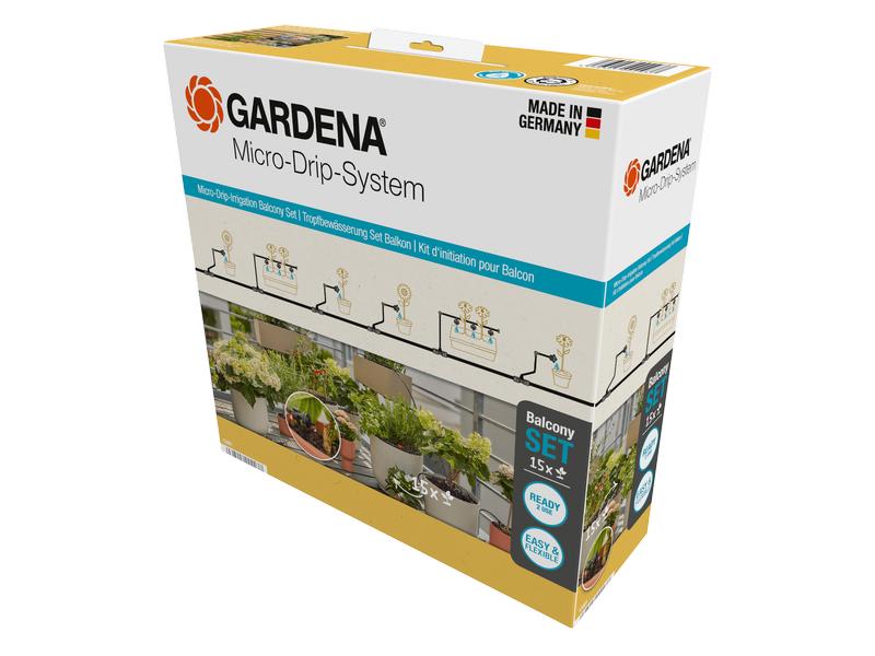 GARDENA Start-Set Tropfbewässerung für Balkone Micro-Drip-S Starterset für eine zuverlässige Tropfbewässerung von bis zu 15 Balkonpflanzen