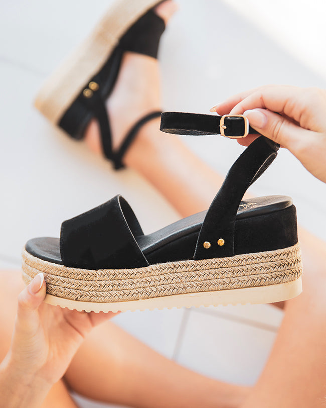 Sandale femme compensée CUIR noir - MJNP92