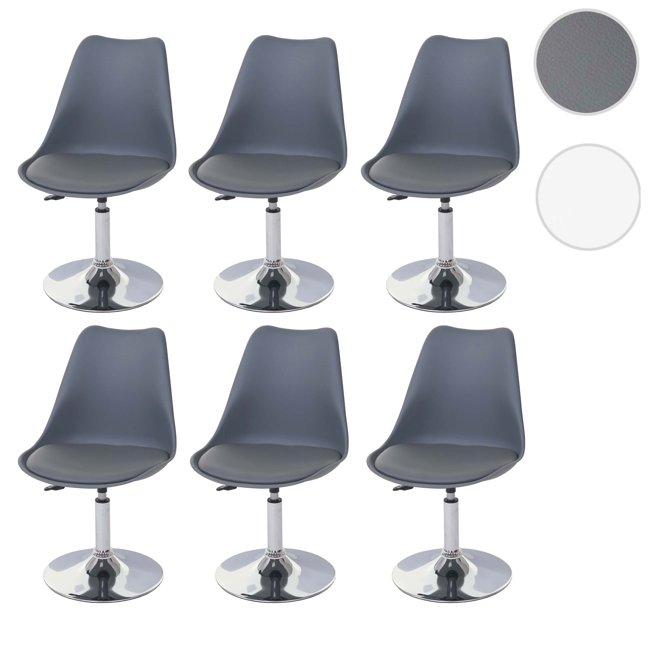 6er-Set Esszimmerstuhl Vaasa T501, Stuhl Küchenstuhl, höhenverstellbar drehbar, Kunstleder ~ dunkelgrau, Chromfuß