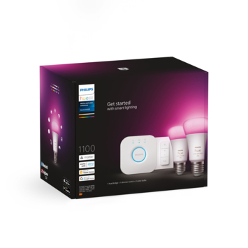 Philips Hue starterkit - wit en gekleurd 11W - 2 lampen met dimmer switch - E27