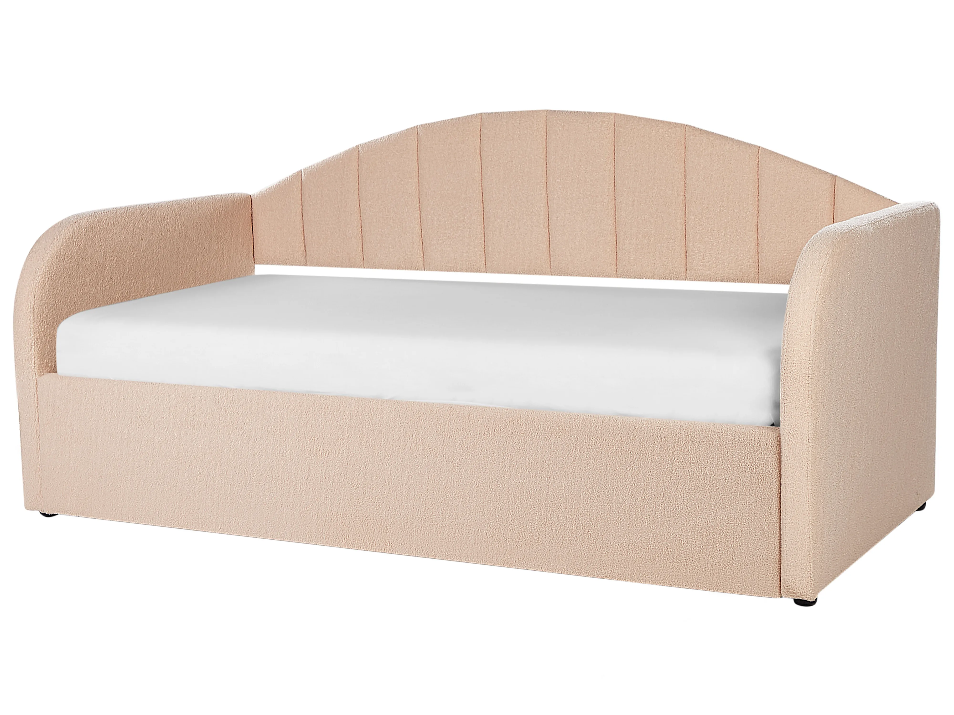 Onderschuifbed Bouclé EYBURIE 90 x 200 cm Perzikroze