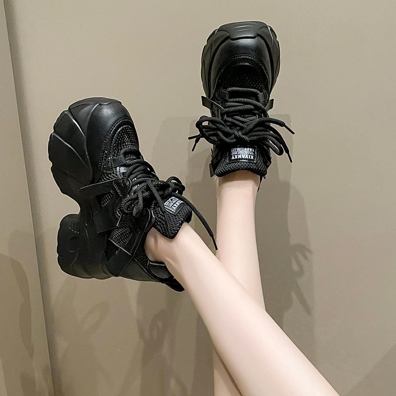 Sleeko - Platform Panel Mesh Hidden Wedge Sneakers