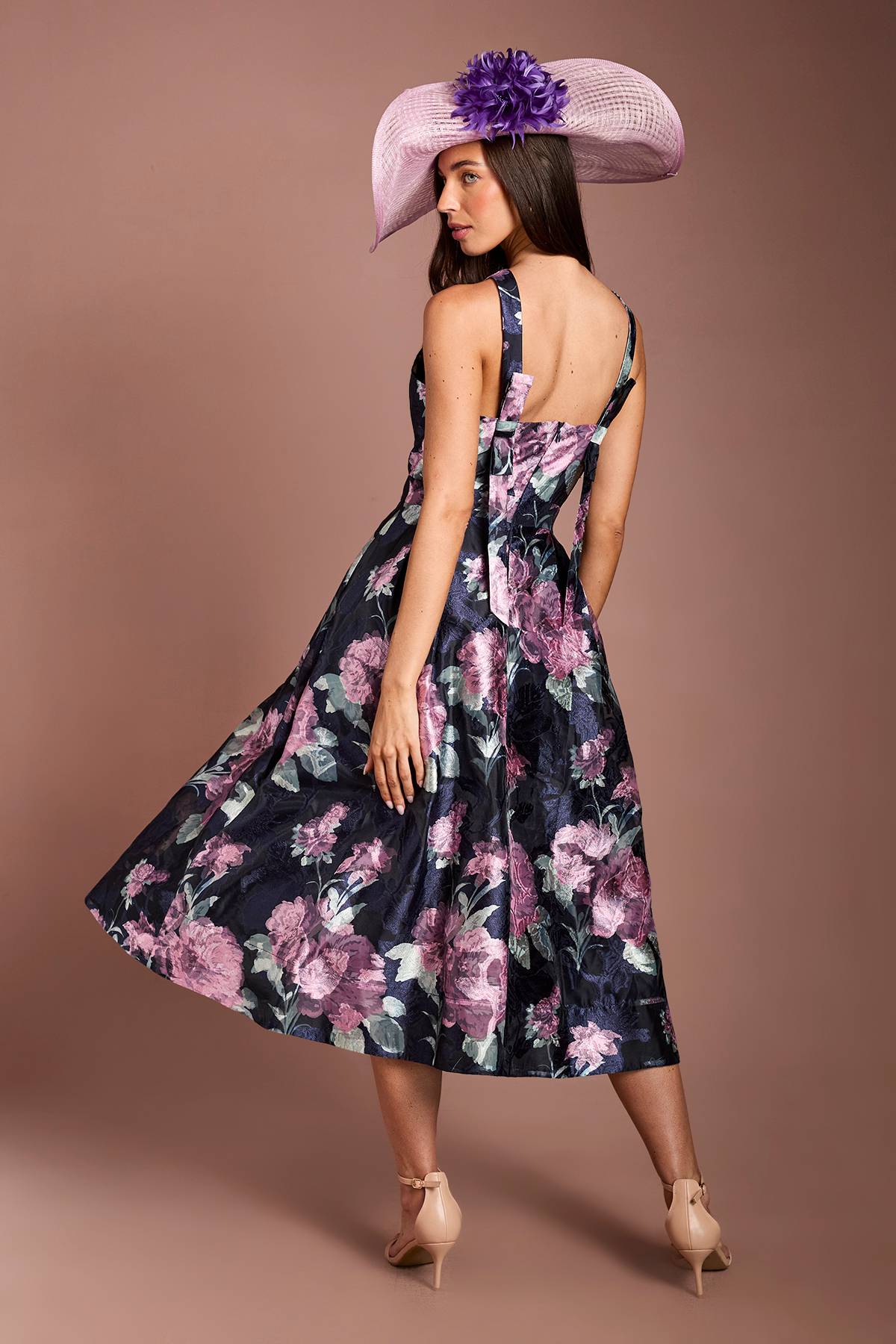 Coast Robe Midi Évasée En Jacquard À Bretelles Lisa Tan