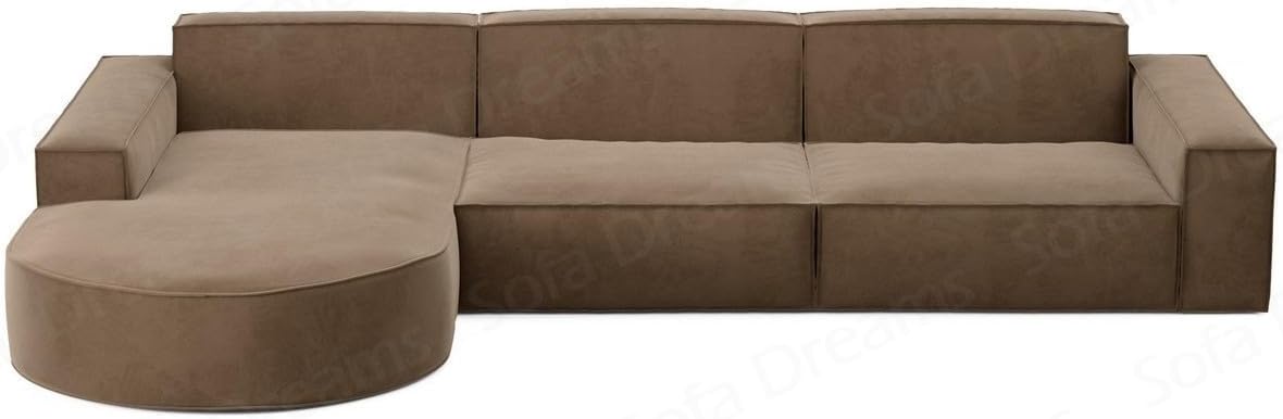 Ecksofa Alegranza Kurze L Form Designersofa Stoffsofa in Samt Sofa in Stoff (Hellbraun, Ottomane Links)