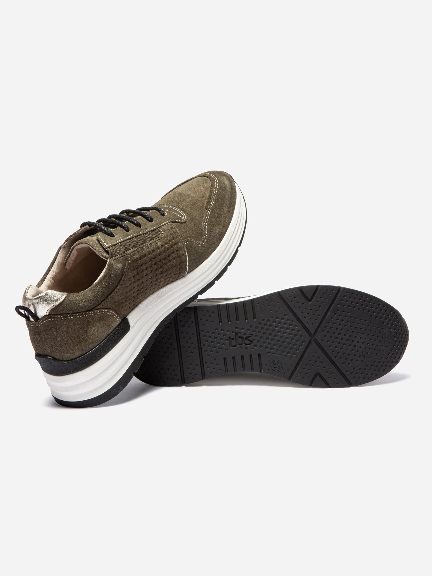 Baskets Compensées Femme Cuir Kaki