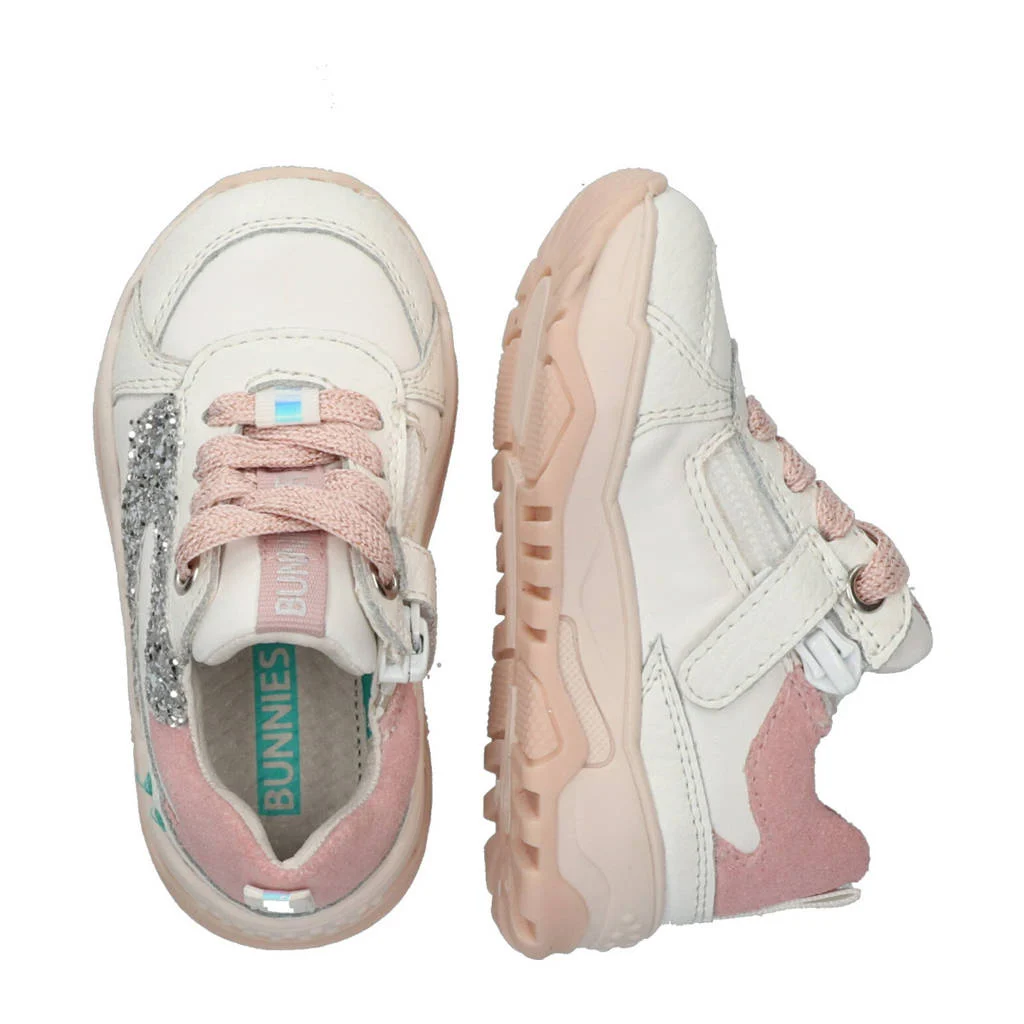 BunniesJR Ciske Chunkyleren sneakers met glitters wit/roze