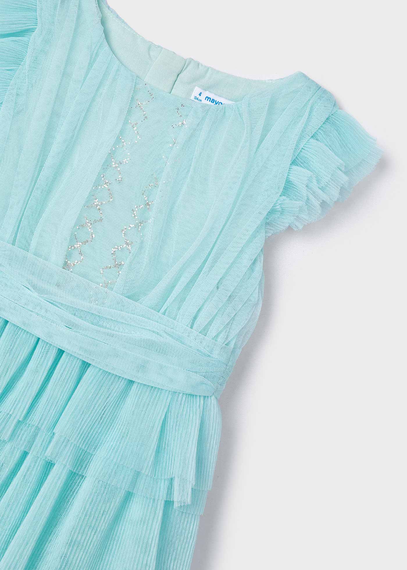 Vestido nude de tule plissado para meninas