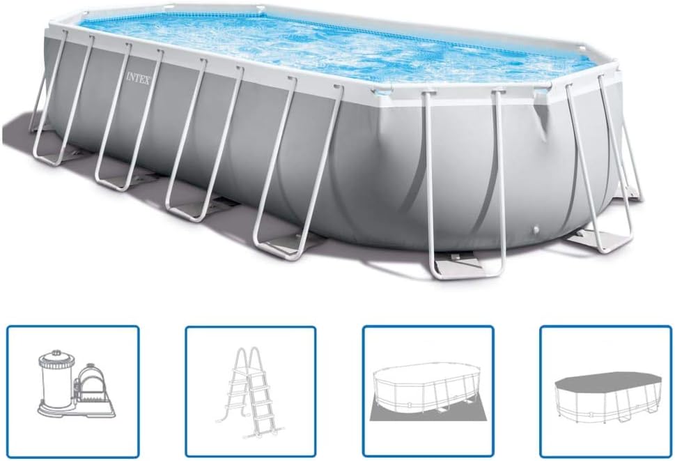 Intex Swimming Pool 610 x 305 x 122 cm Frame Pool Set Prism Oval 26798 & Oberflächenskimmer - Deluxe Oberflächenskimmer zur Wandmontage - Hängeskimmer
