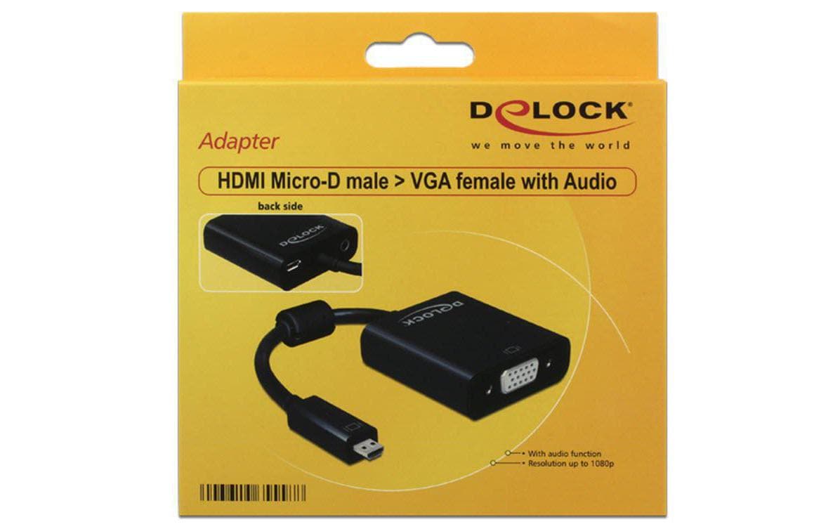 Adapterkabel Micro-HDMI – VGA mit AudioAdapter HDMI Micro-D Stecker > VGA Buchse mit Audio schwarz