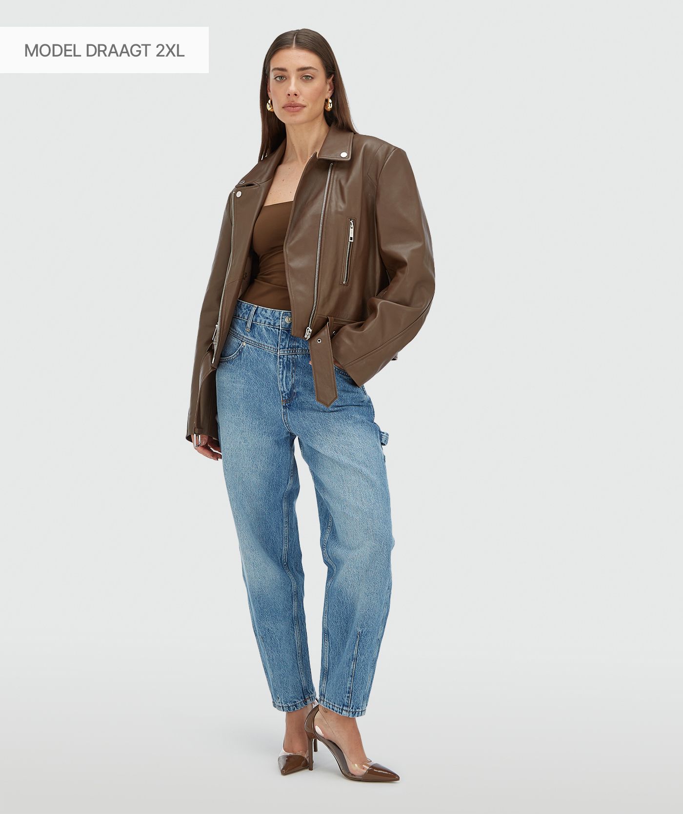 LUA regular fit jacket van leer - dark brown