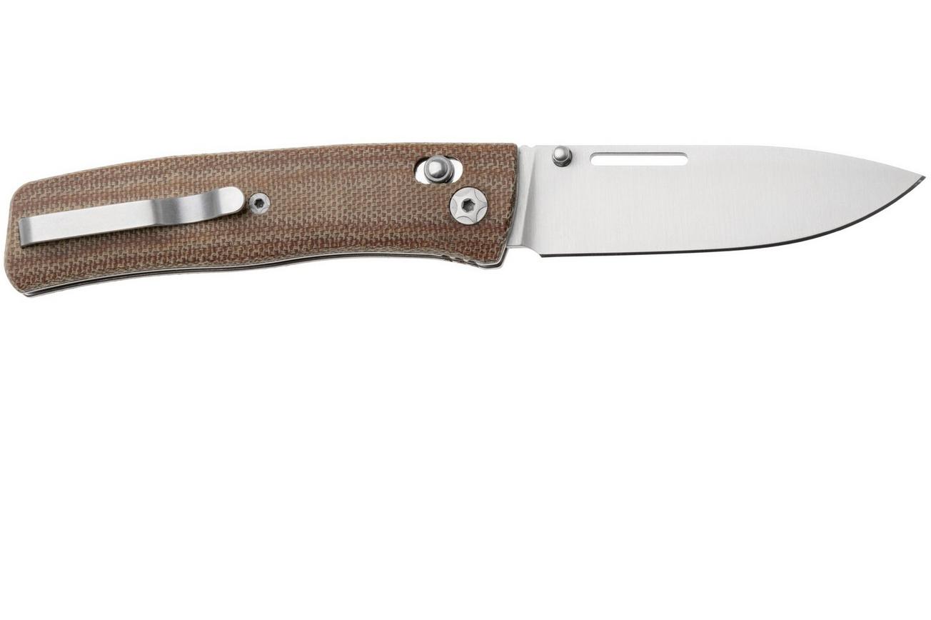 LionSteel NiNi NN1 CVN M390 Satin, Full Natural Canvas Micarta, zakmes, Gianni Pauletta design