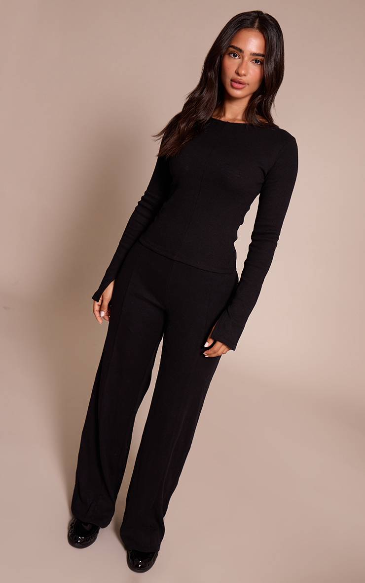 Noir Pantalon Large À Détails De Coutures Co-ord Petite