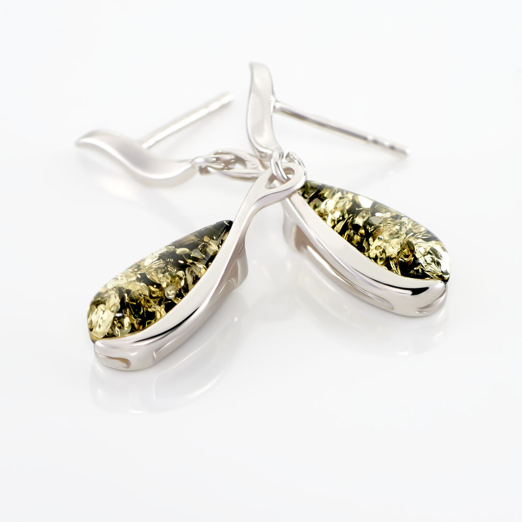 Boucles D'oreilles Pendantes Argent Blanc Odilon Ambre