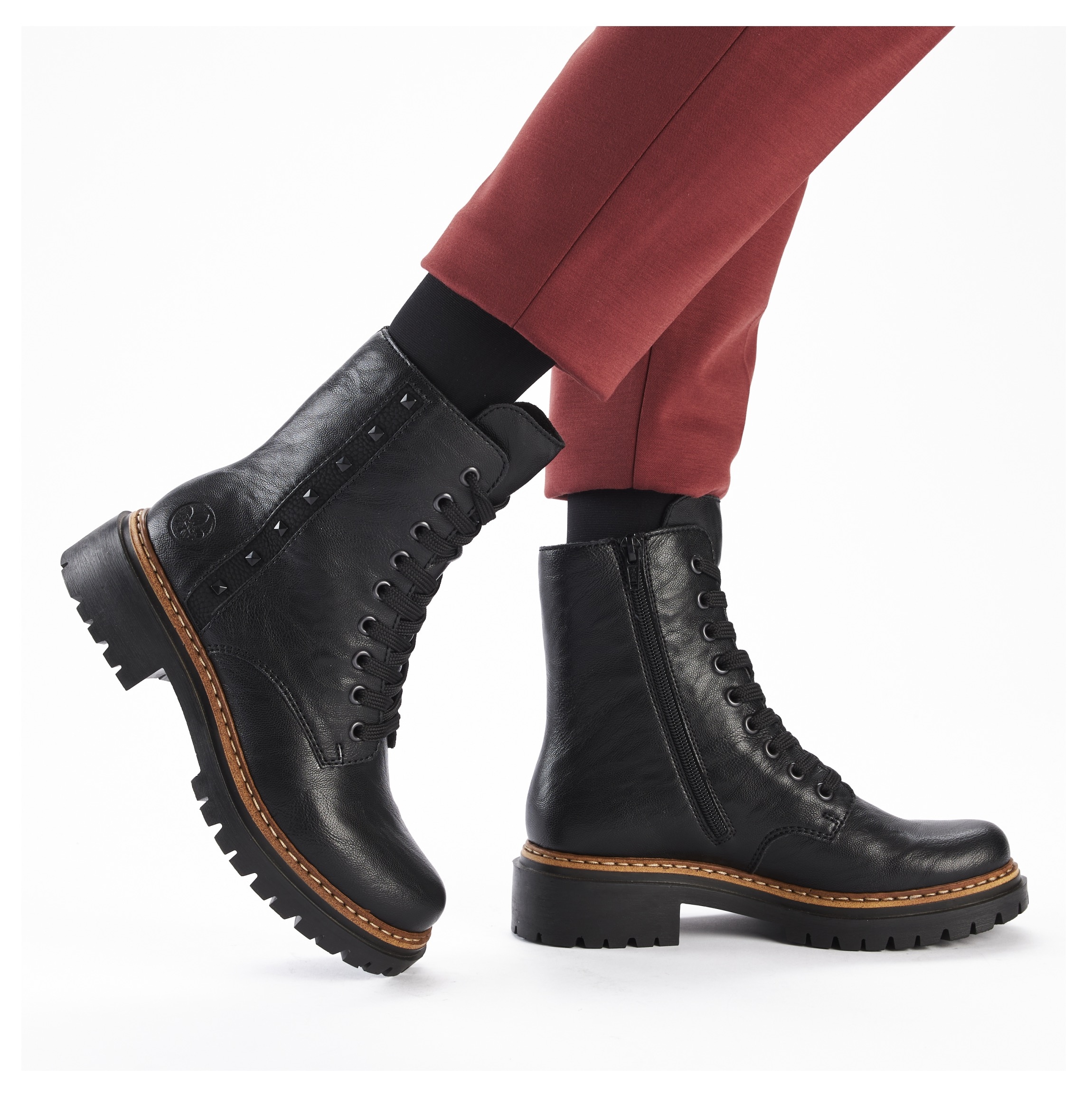 Rieker Schnürstiefelette  , Schnürboots, Blockabsatz, Innenreissverschluss und Nietenverzierung