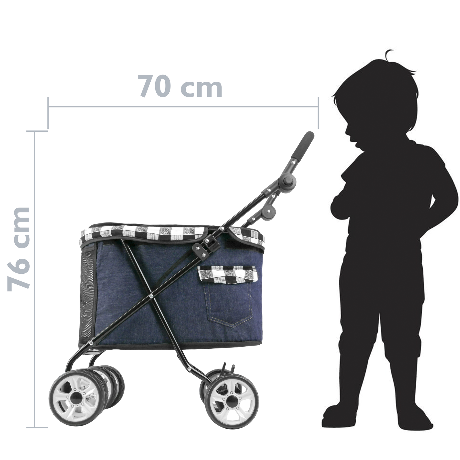 Carrinho infantil para transportar cães, gatos e outros animais de estimação. Cor branca.