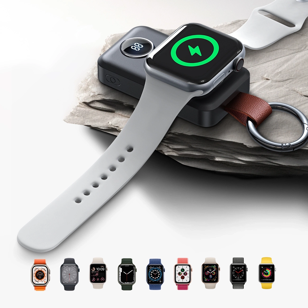 (5V/1A) 2000mAh Powerbank Ladegerät mit Schlüsselanhänger für Apple Watch (WQW01) - Schwarz