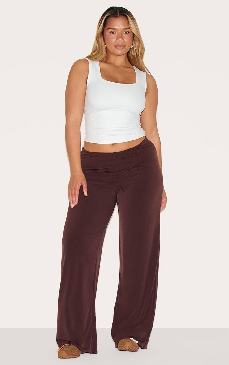 Chocolat Pantalon Large Taille Haute Crème Beurre Sculptant