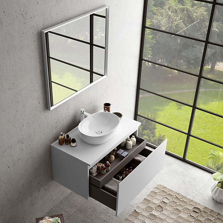 Meuble sous vasque à suspendre Pura blanc mat 90 cm + Plan de toilette
