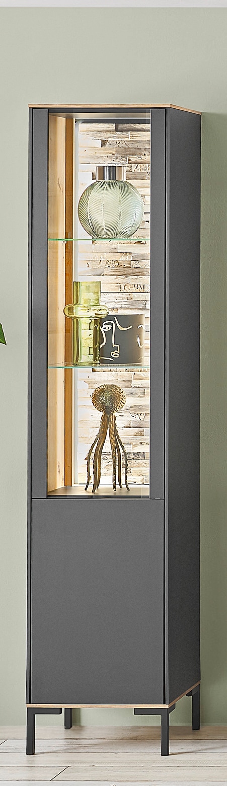 Vitrine Como 42x180x42 cm Anthrazit matt lack / Asteiche-Dekor
