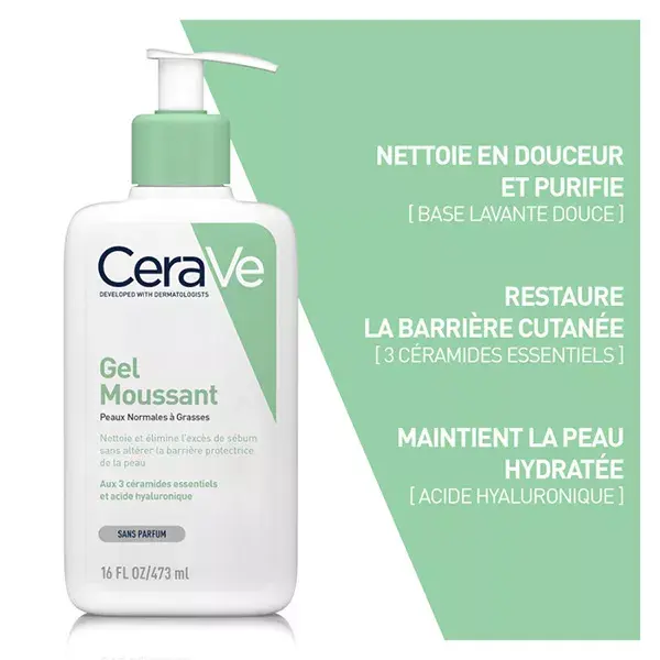Gel de limpeza facial espumante CeraVe para pele normal a oleosa 2x473ml