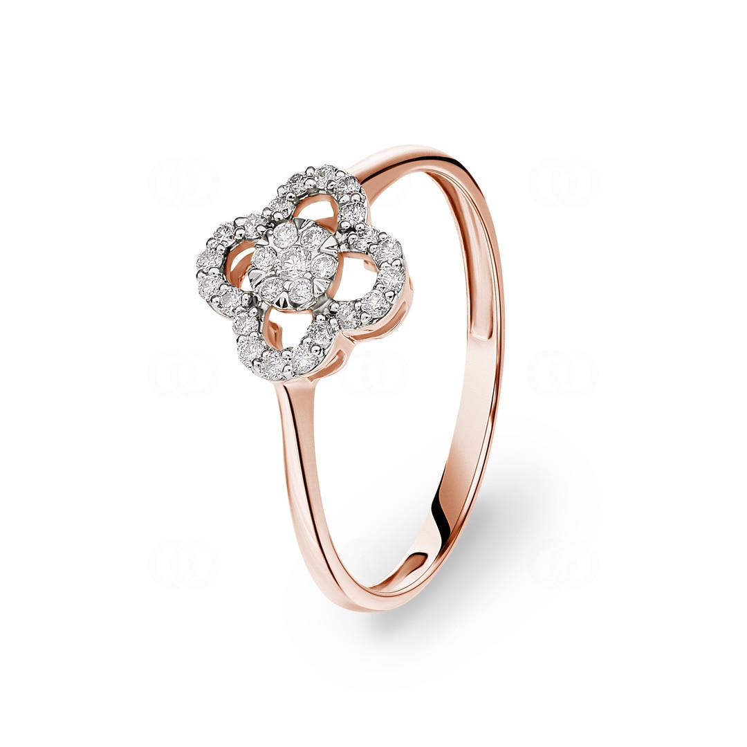 Ring 750/18 K Roségold Kleeblatt mit Diamanten 0.17 ct H/si