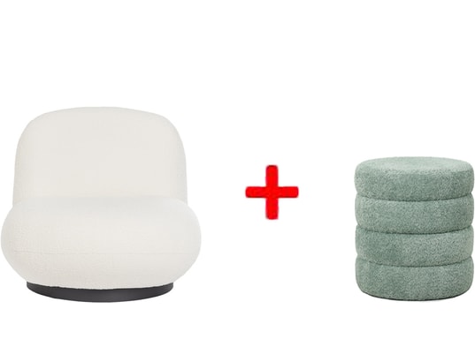 CONCEPT1 - Fauteuil tissu Fauteuil Margot et pouf Fino vert d'eau