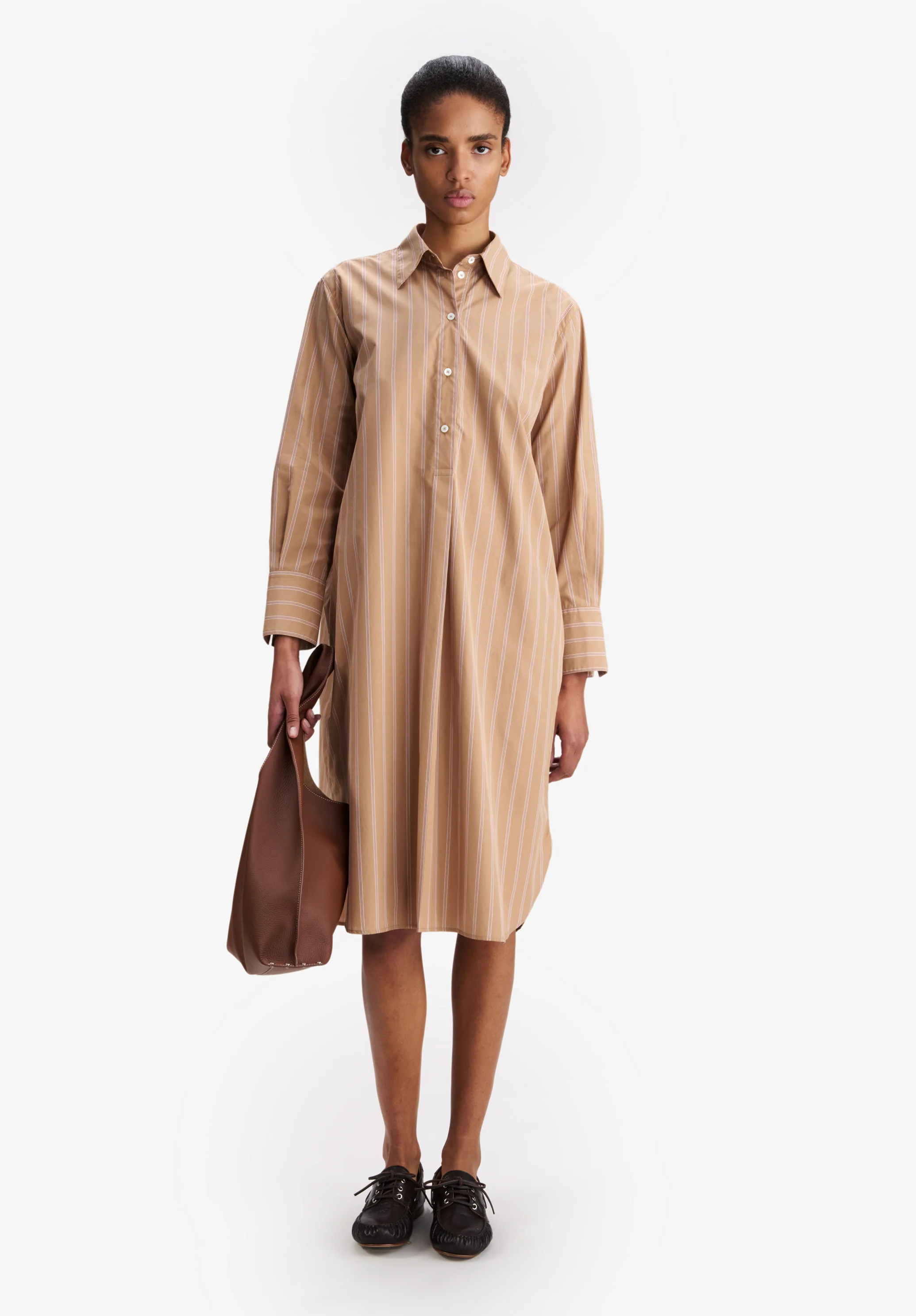 Robe chemise longue beige - Beige