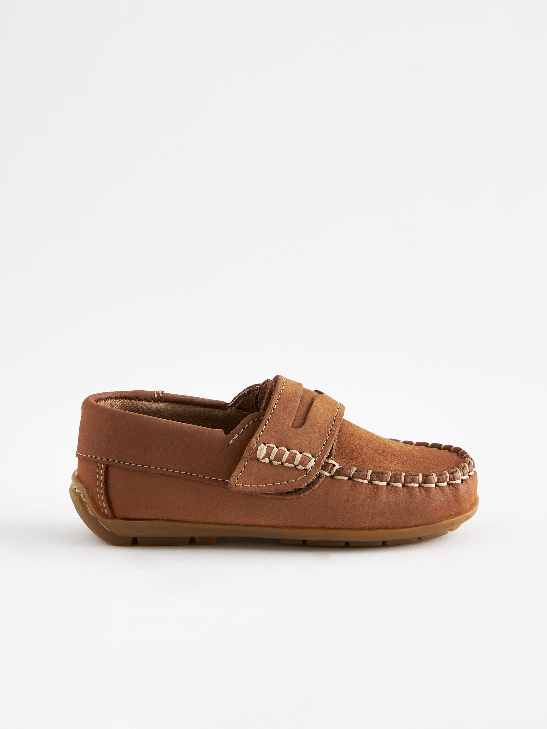 Lichtbruin - Leren pennyloafers met klittenbandsluiting