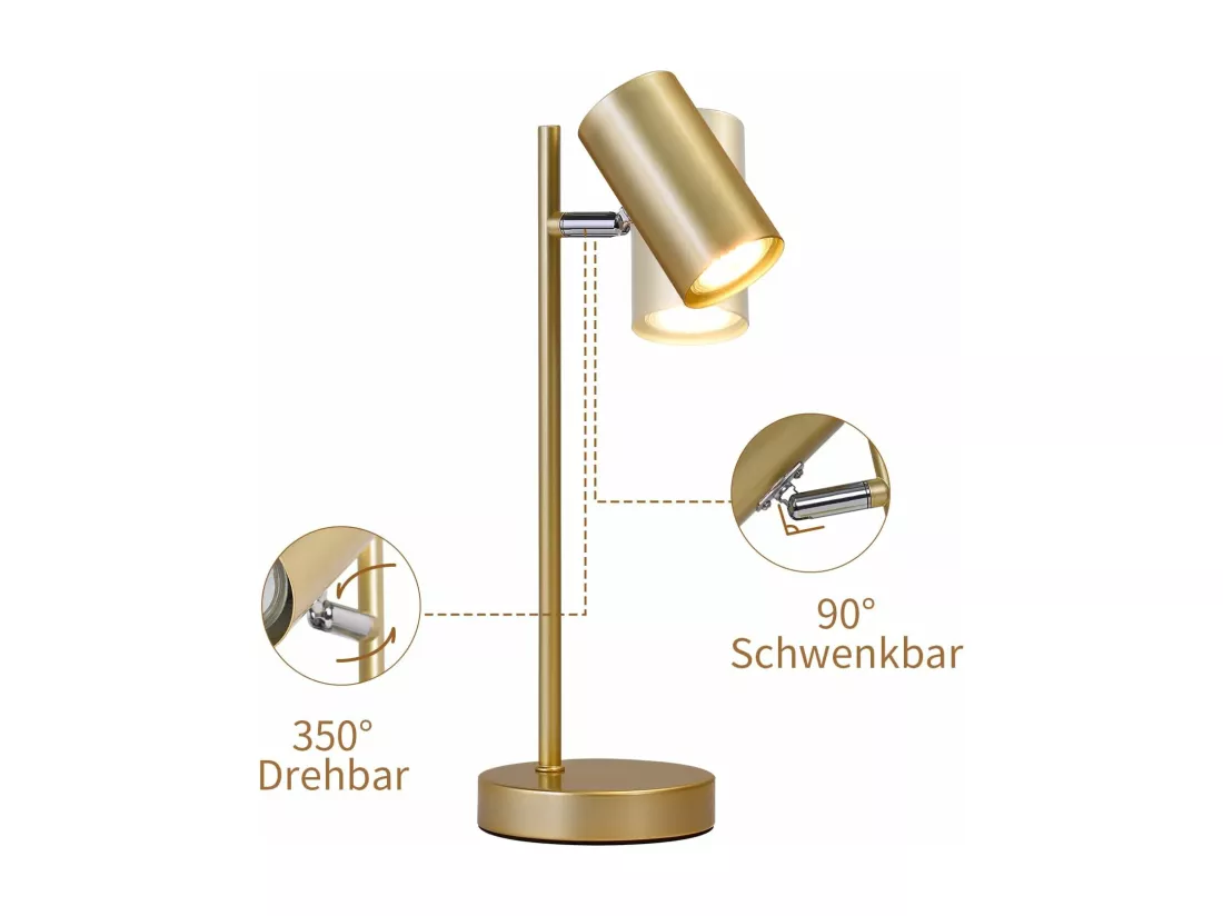 NETTLIFE lampe de chevet lampe de table de salon or pivotante 350° GU10 or en métal bureau