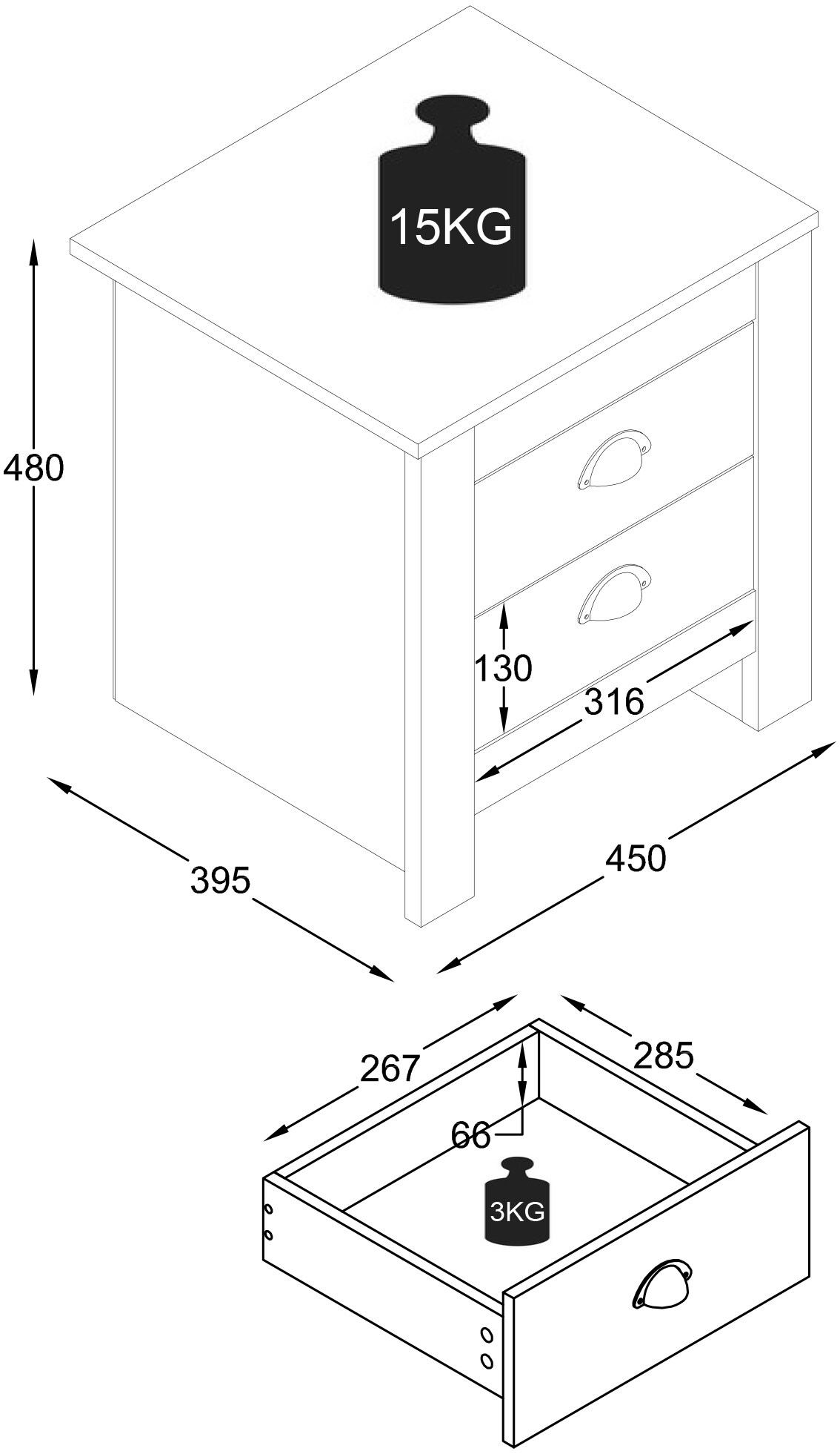 VCM Nachtschrank Beistelltisch Schublade Konsole Boxspring Nachttisch Balusa