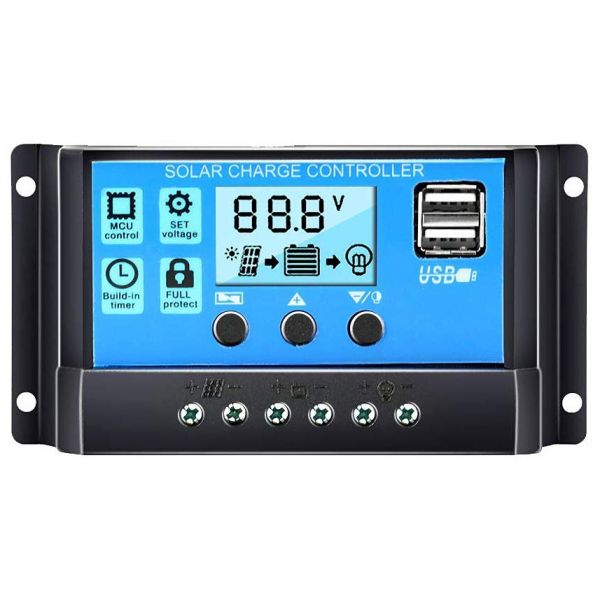 Controlador de Carga Lcd 12/24V 20Ah usb Pwm P/ Painel Fotovoltaico - CT8004