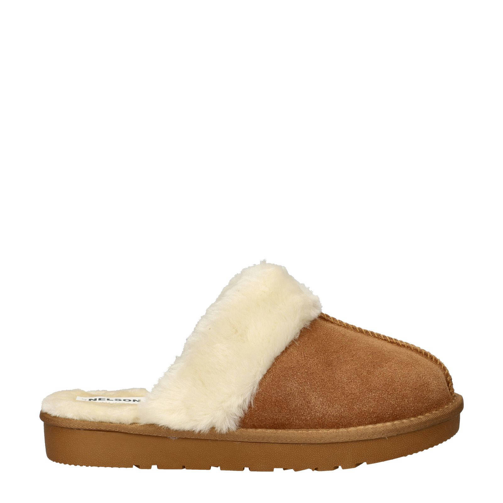 Nelson Home suède pantoffels cognac