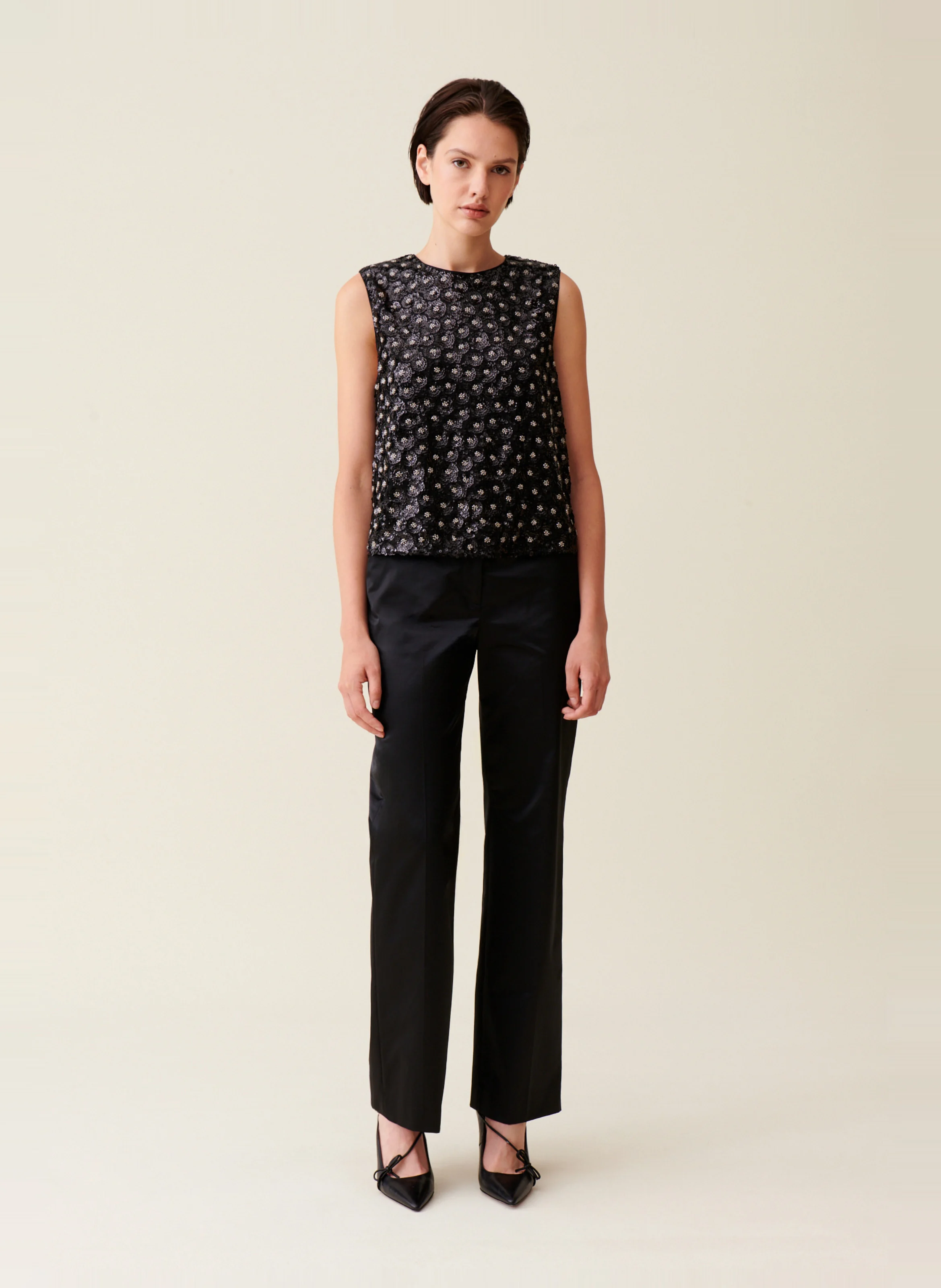 Top droit à sequins | Noir