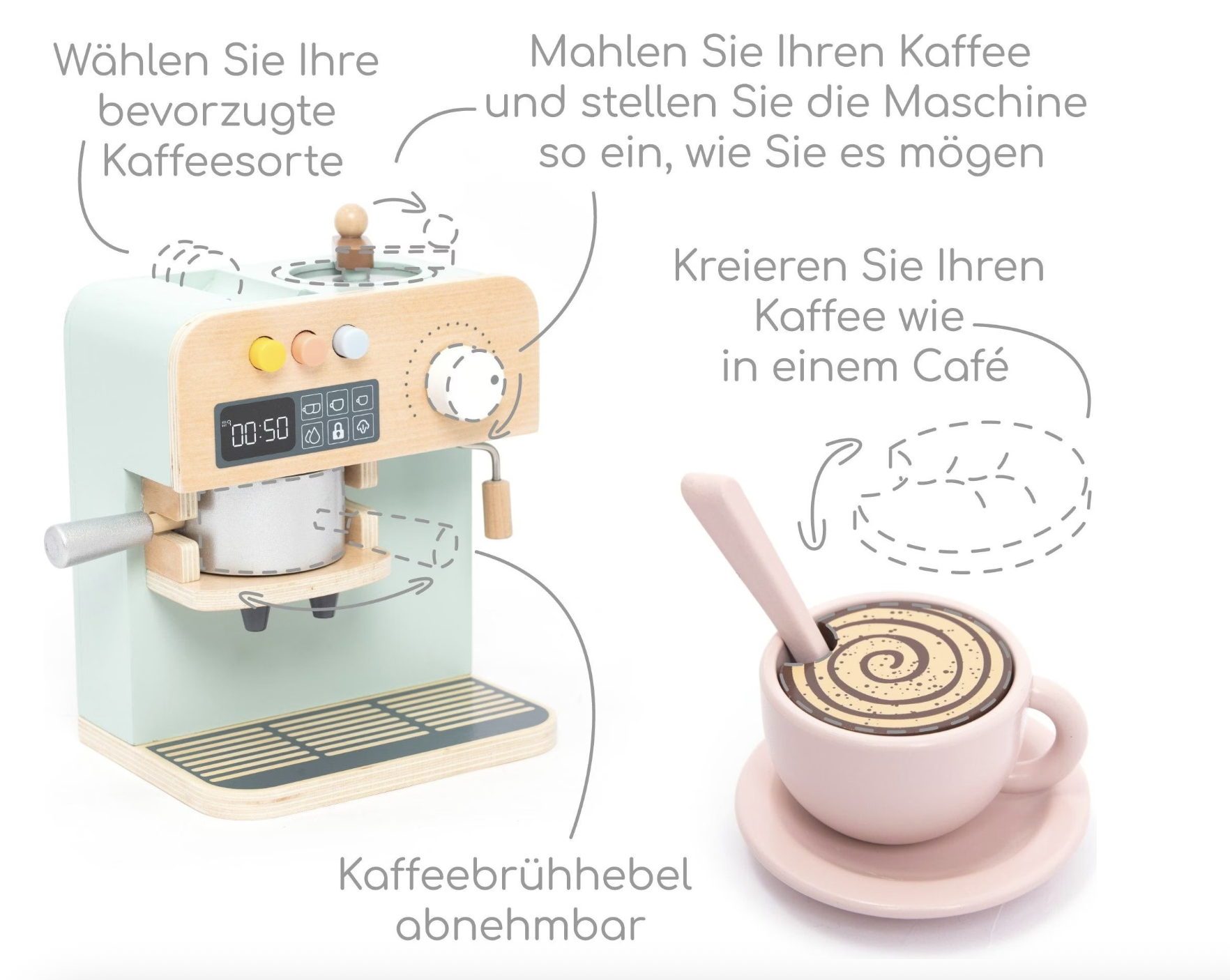(21-tlg. Set) Holz Kinder Kaffeemacher Spielzeug Kaffeemaschine Küche Zubehör Lern Spielset (UM1352) - Bunt
