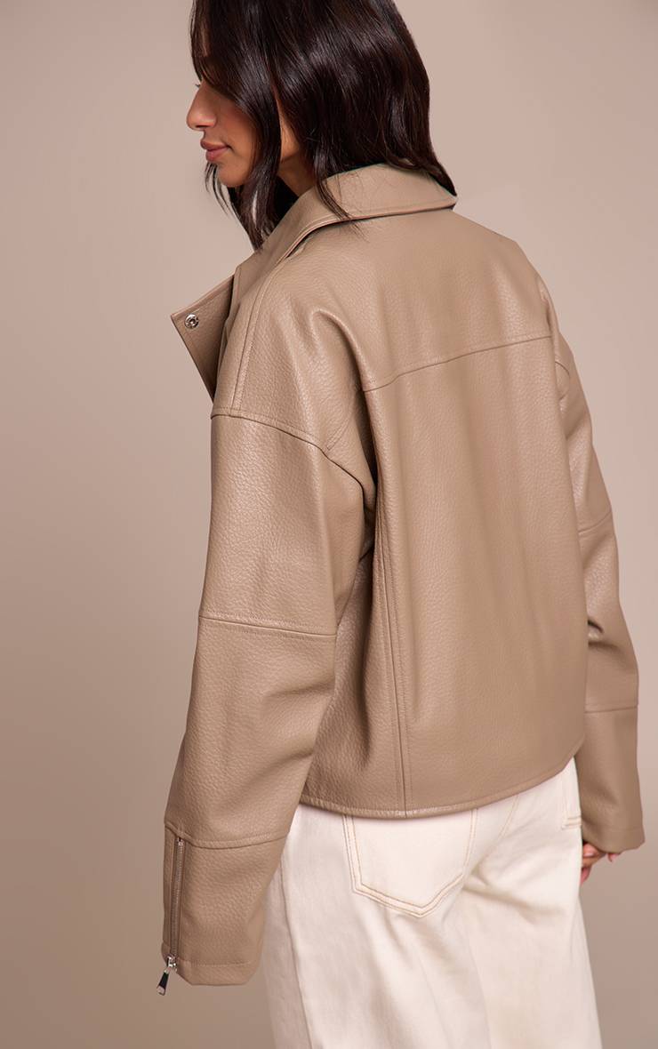 Taupe Petite Veste De Motard Oversize En Synthétique