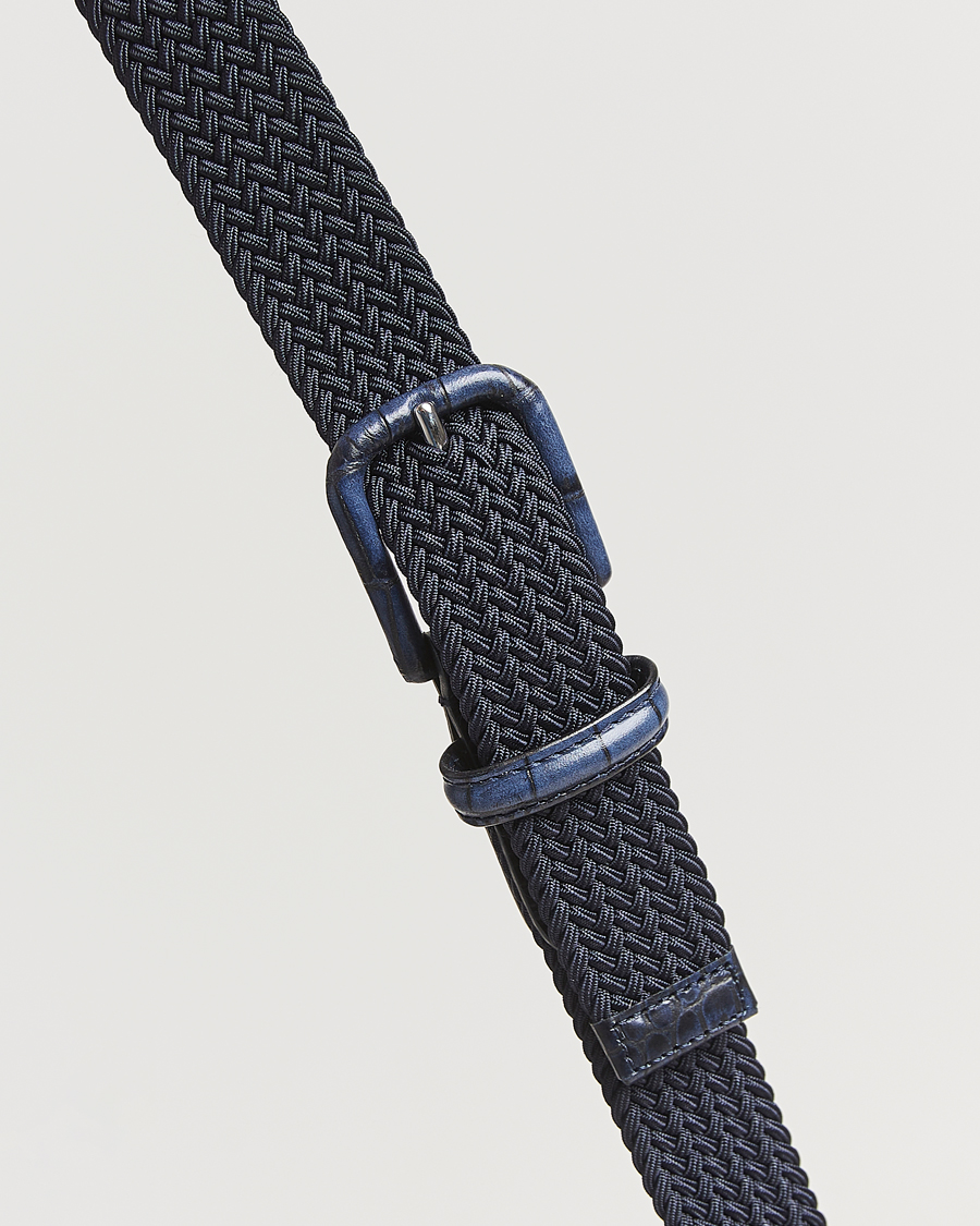 Anderson's Stretch Woven Leather Buckle 3 cm Belt Navy