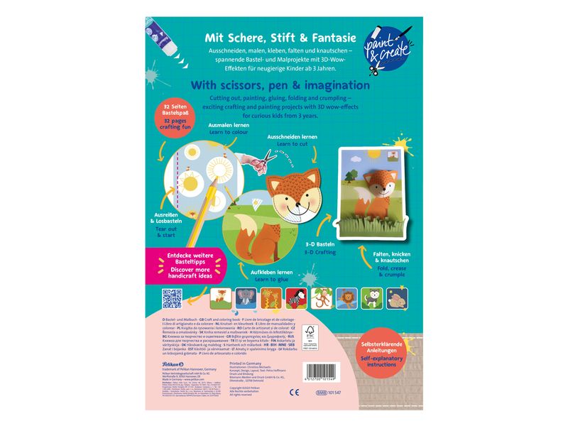 Pelikan Bastelbuch Tiere 32 Seiten, FSC Bastel- und Ausmalbuch