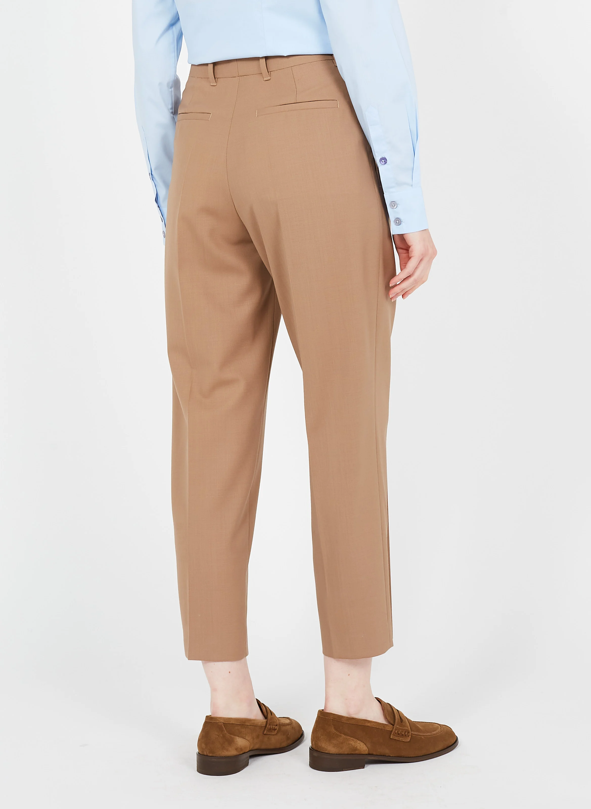 Pantalon à double plis en laine| Marron