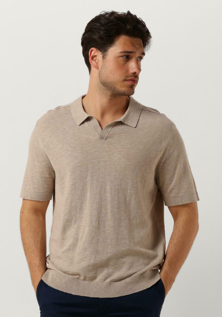 SELECTED HOMME beige selected homme polo slhberg linen ss knit open polo