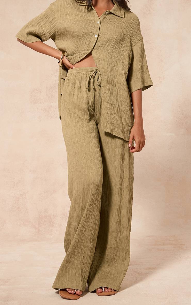 Chartreuse Pantalon Large À Cordon En Tissu Texturé Tissé